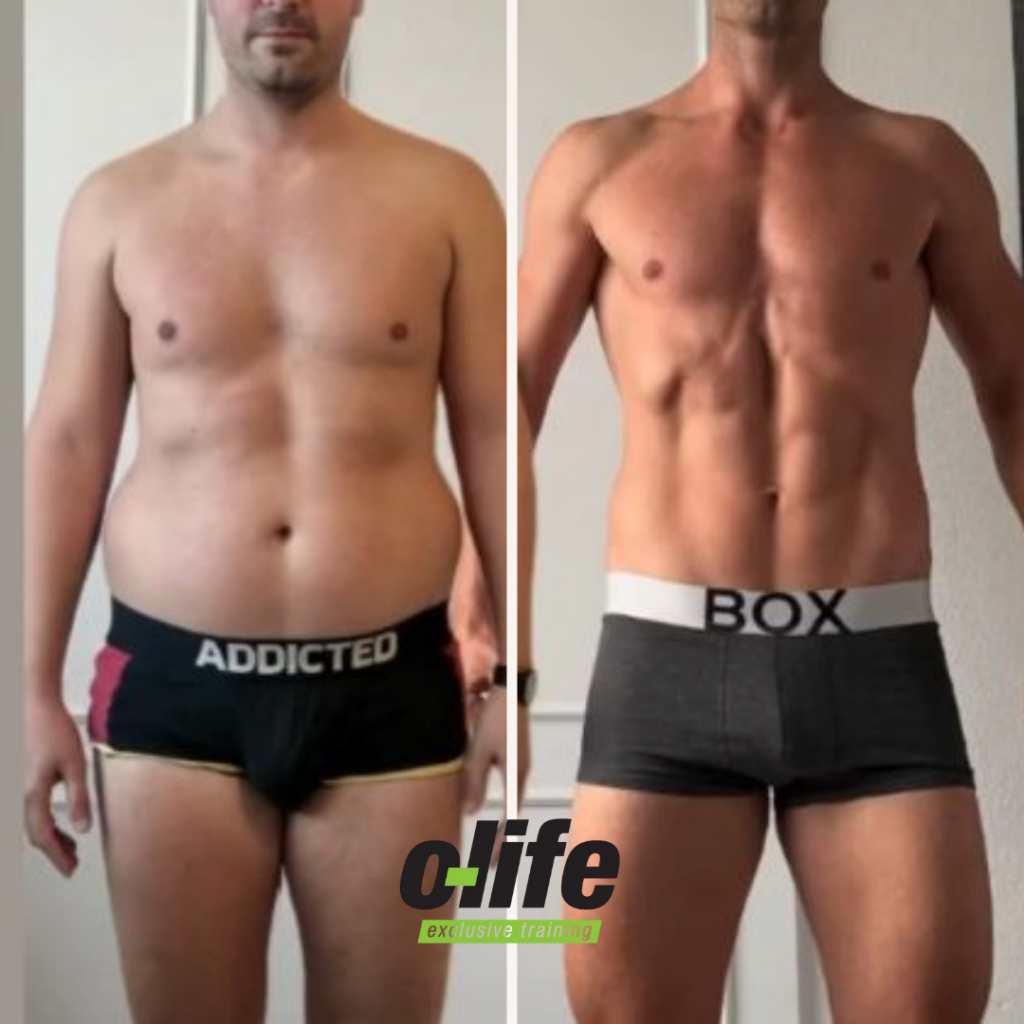 Progreso de definición muscular tras 12 semanas con O-Life coaching online